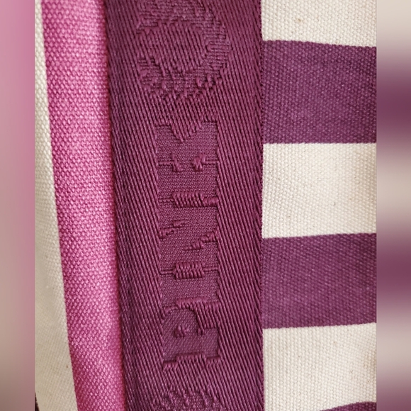 NWT Victoria's Secret Pink Striped Carry On Large Canvas Zipper Beach Tote - Picture 7 of 11